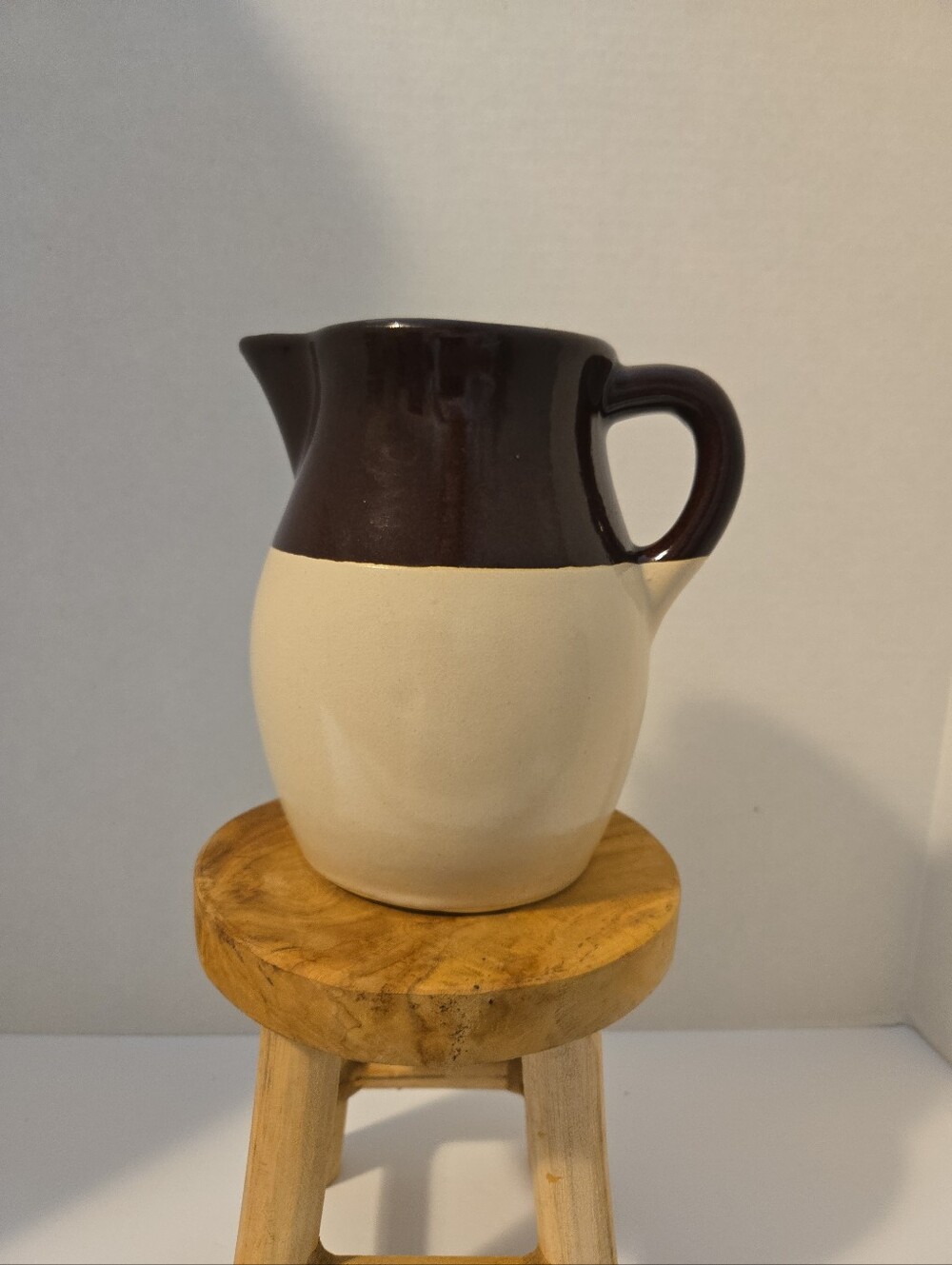 Vintage Roseville Pitcher, Vase Brown Cream Two Tone 6" Tall USA